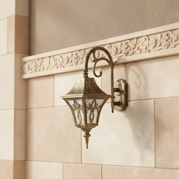 Victorian Antique Gold or Black Aluminum Outdoor Regal Arm Wall Light Lantern