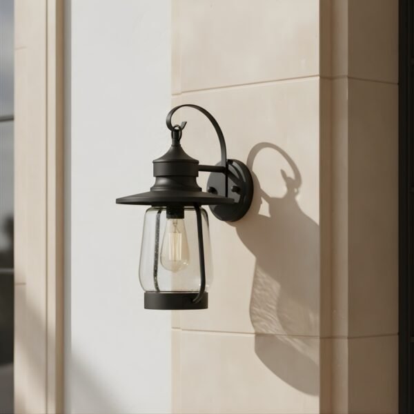 Victorian-Style Black Aluminum Outdoor Lantern Wall Light