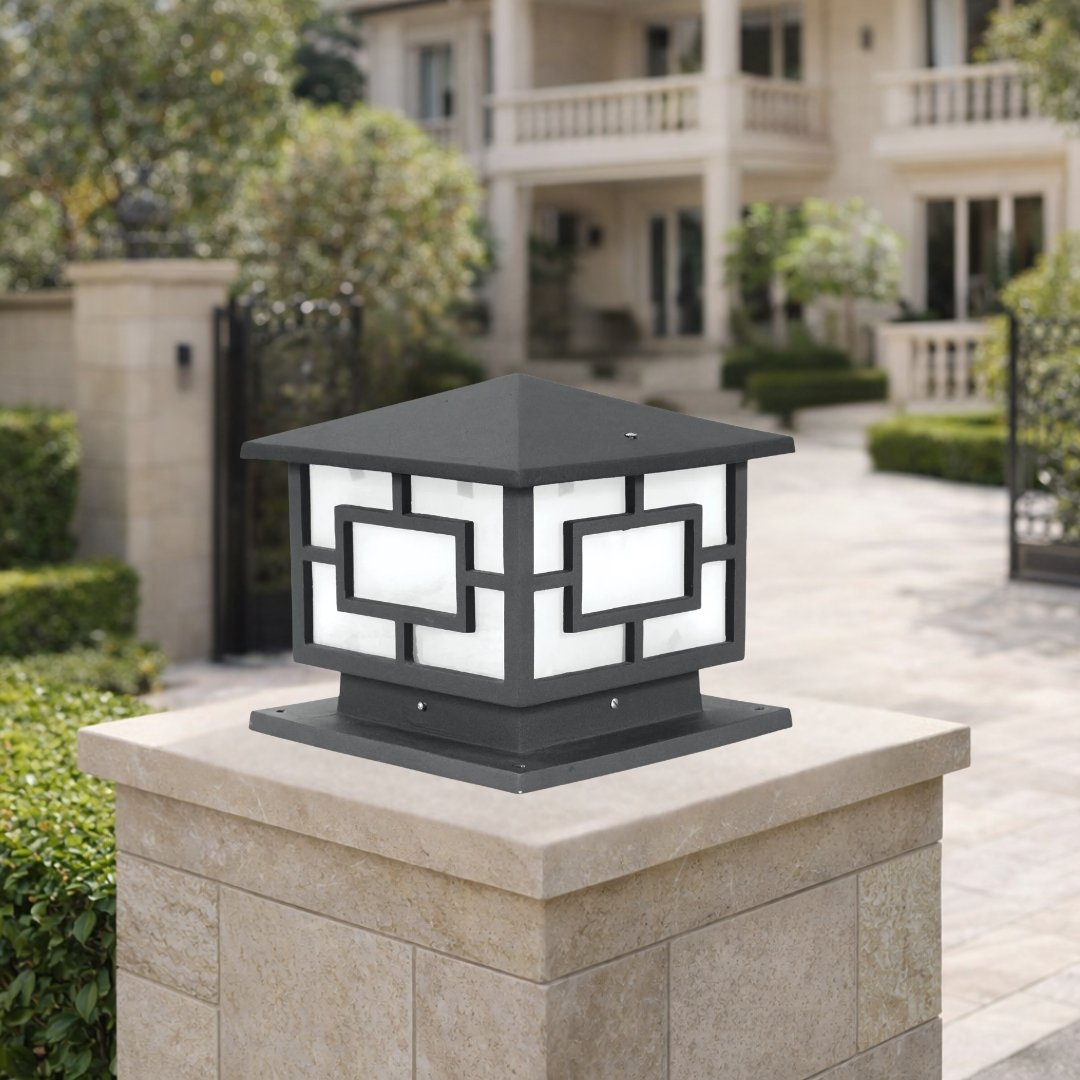 pyramid-big-gate-light-day-view Modern Antique Gold, Black Pyramid Gate Light Stainless Steel Outdoor Gate Fixture - Image 1