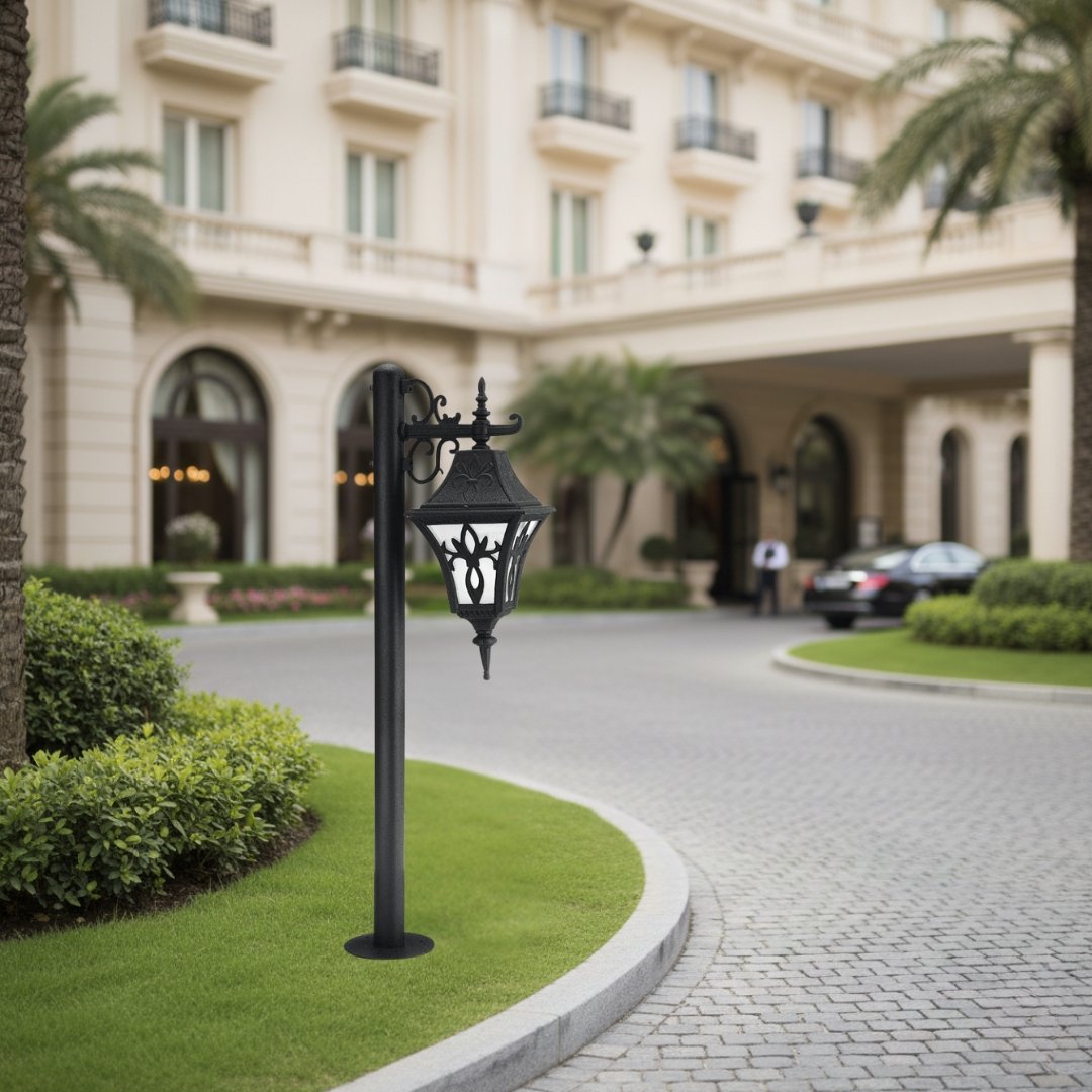 regal-bollard-1-light-day-view Victorian Outdoor Pathway Regal Bollard Light (3 ft Mild-Steel Pole Lamp) - Image 1