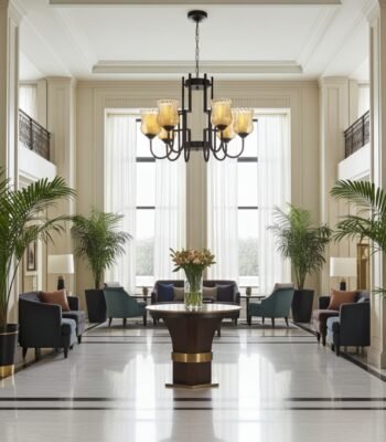 amberline 6 lamp chandelier day view